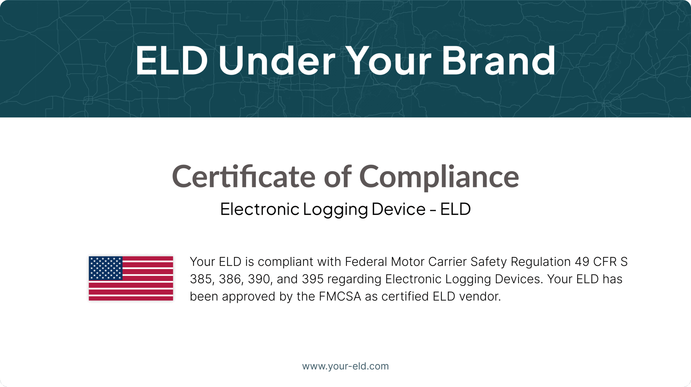 A visual showing a certificate of compliance for a particular ELD.